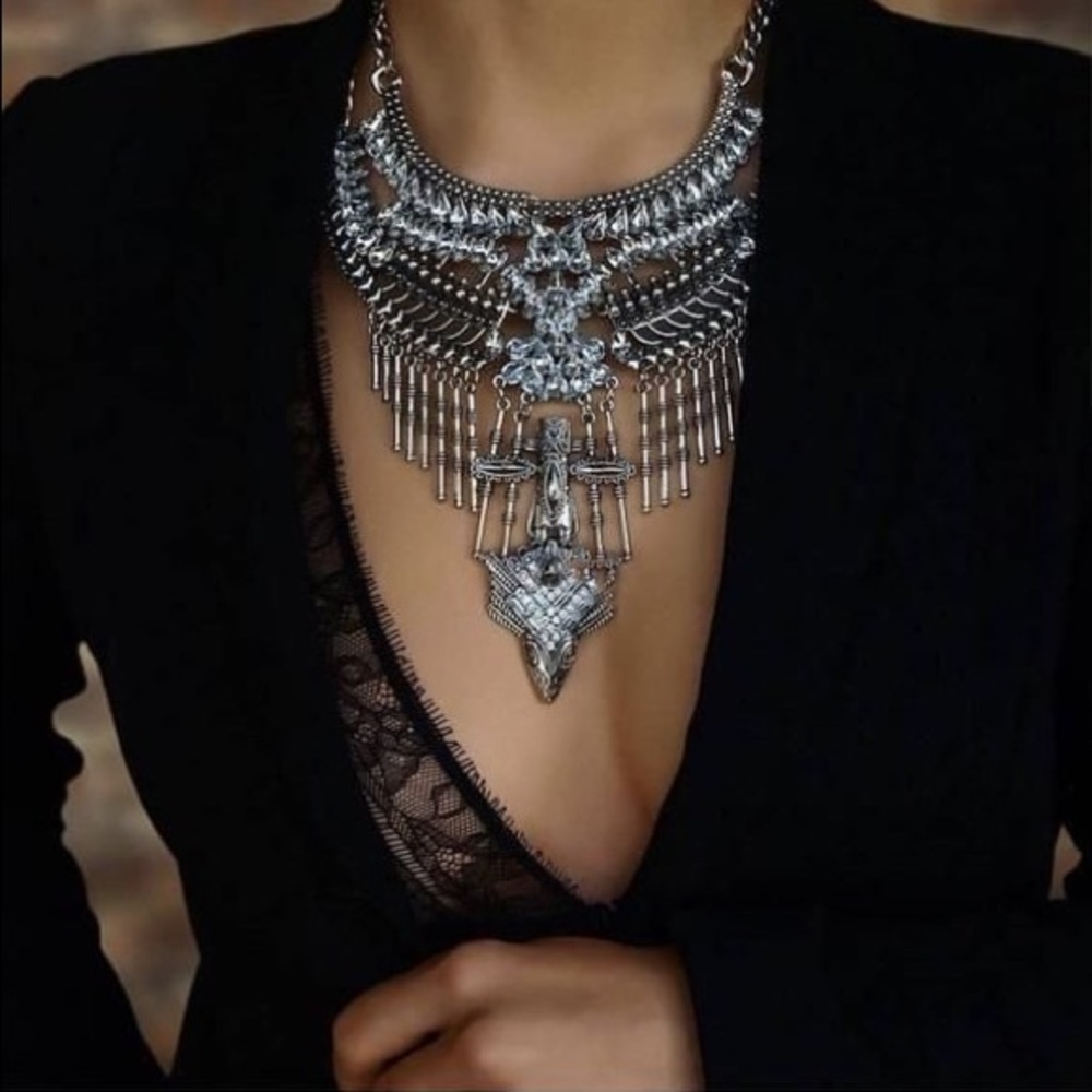 Silver tone statement necklace